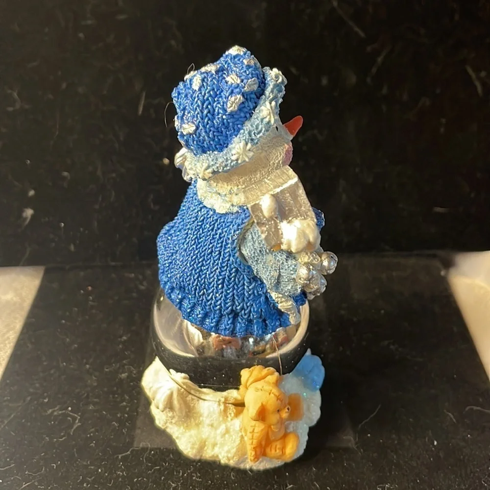 Vintage Blue & White Sparkling Snowman Silver Ornament Base Figurine